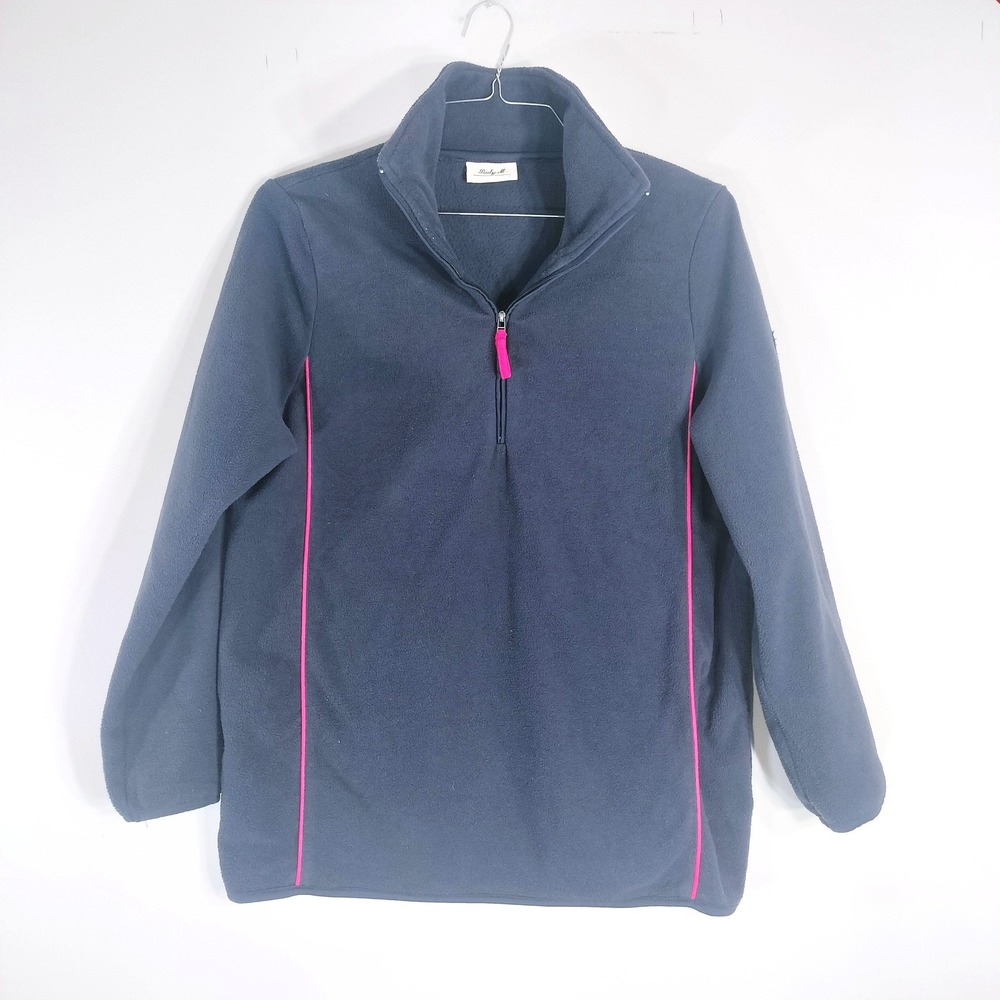 Lady M Navy Blue Fleece Pullover; Quarter Zip, Pink Piping, Long Sleeve